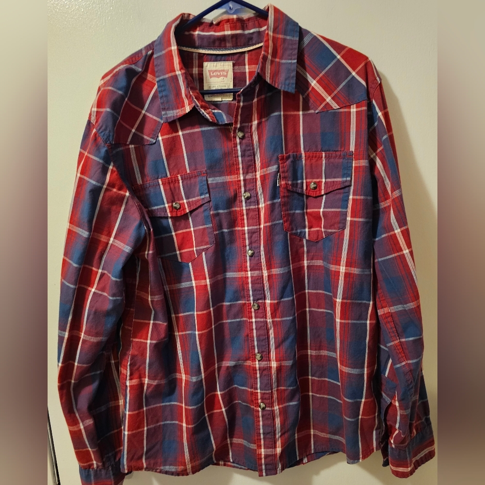 Levi's Button Up Pearl Snap Longsleeve Modern Shirt Plaid Multicolor Mens Size L